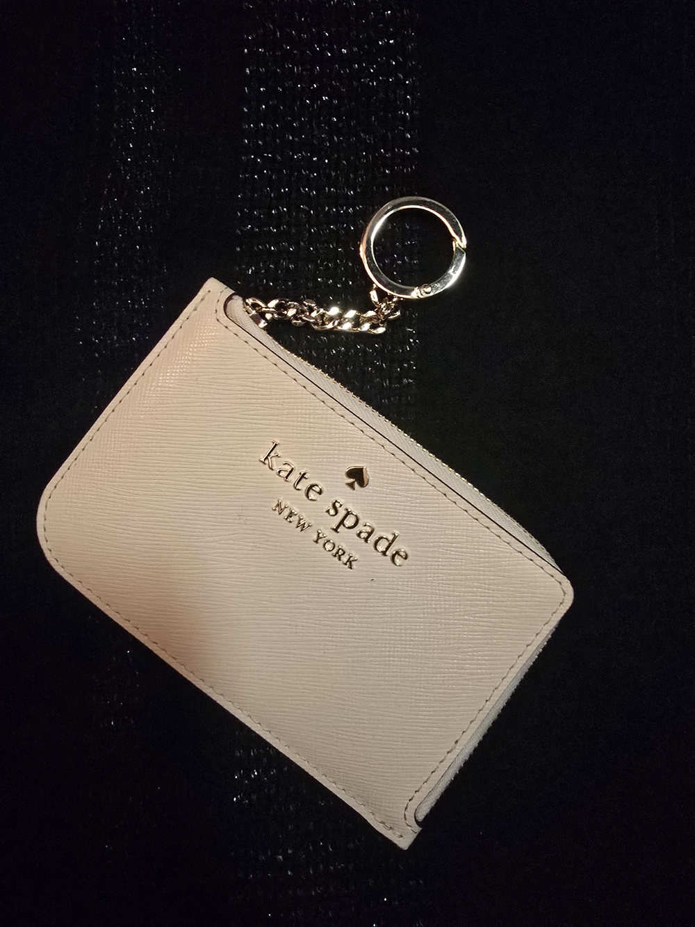 kate spade Pale Pink Saffiano Card Holder Keychain with Gold Hardware